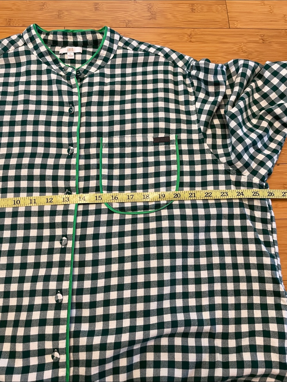 Lunya Brushed Flannel Button Up Shirt Dress Large Verdant Check Green Long Sleev - Picture 10 of 11